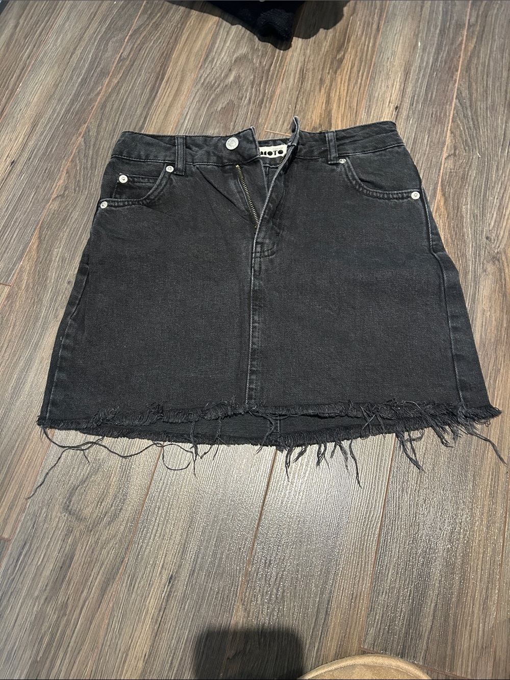 Topshop Black Frayed Hem Denim Mini Skirt